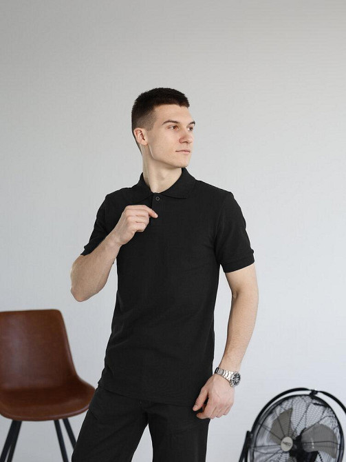 Черная футболка поло весенняя черная. Легкое летнее мужское черное поло Pobedov Royal Киев - изображение 4