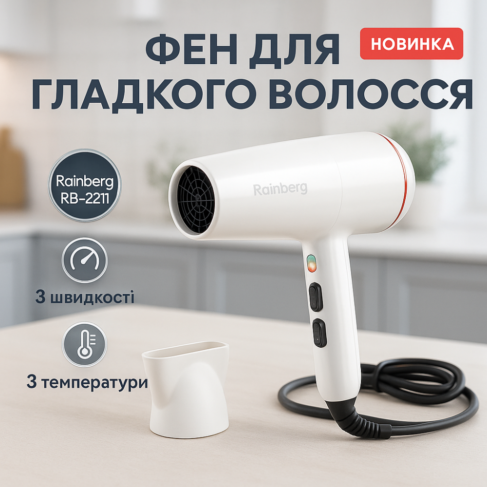 Воздушный стайлер для волос Rainberg RB-2211 6800Вт, Фен для волос с режимами, Фен мощный QO-81 Львов - изображение 15