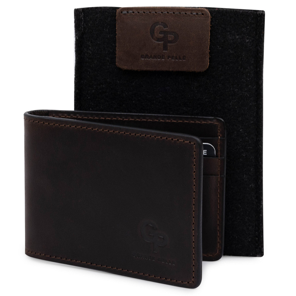 Кожаный мужской зажим для денег GRANDE PELLE 11543 Коричневый Киев - изображение 7