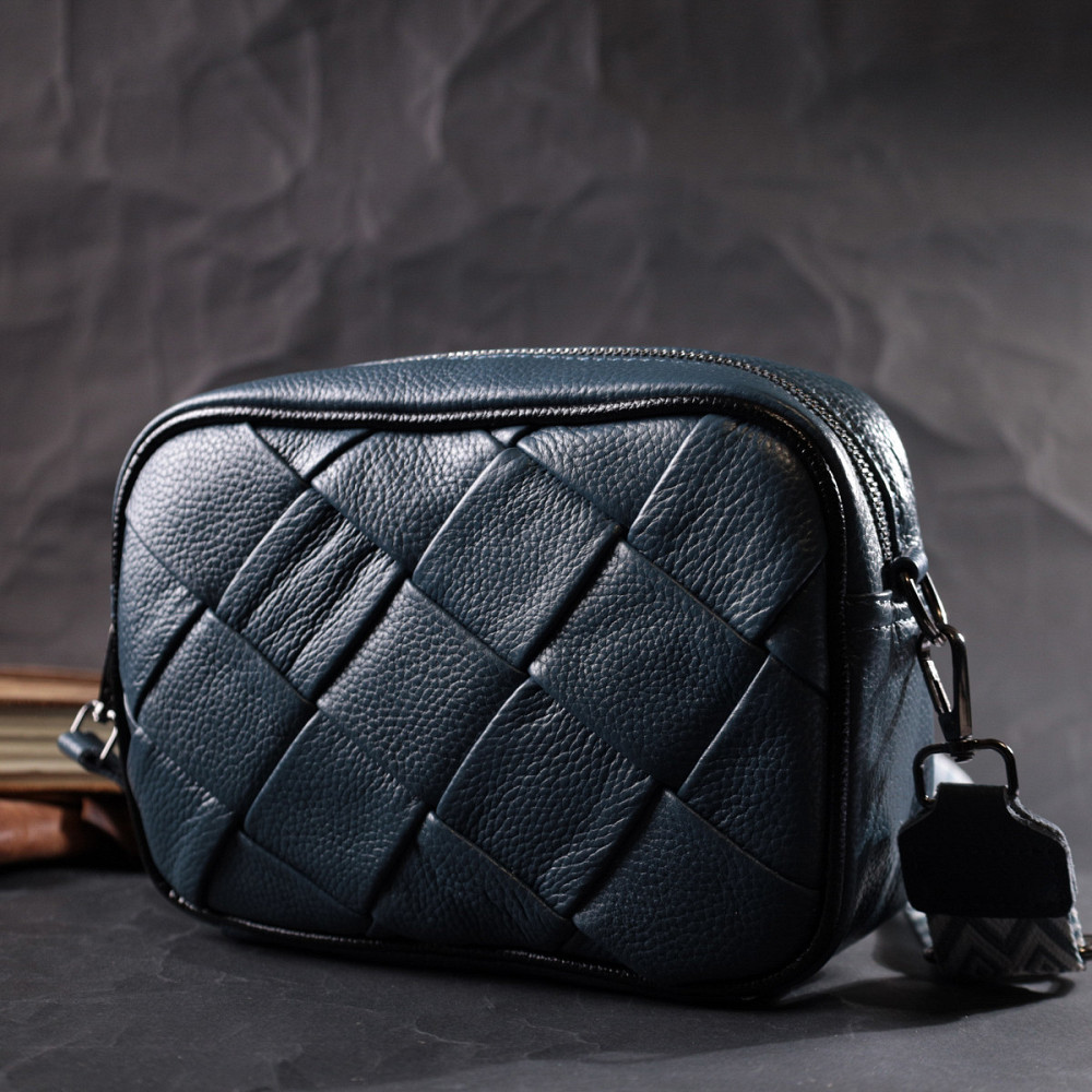 Шкіряна сумка з палітурками для стильних жінок Vintage 22408 Синя Київ - фото 7