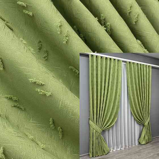 Комплект штор VR-Textil Лен Букле № 1889ш Оливковый 200х290 см 2 шт (32-250) Киев