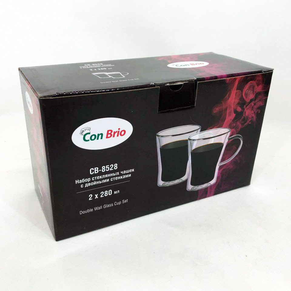 Стеклянные стаканы с двойными стенками Con Brio 280 мл СВ-8528-2 2шт, Набор чашек с двойным стеклом JT-90 Львов - изображение 6