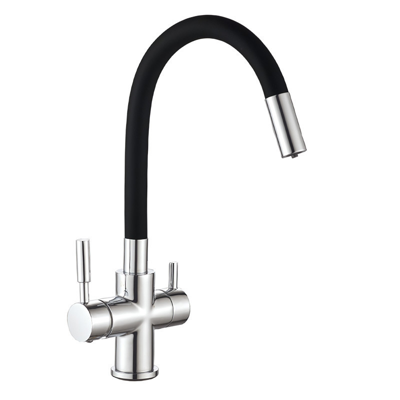 Змішувач для кухні з підключенням під фільтр Mixxus Premium Hans 021 Reflector Black чорний вилив латунь/хром Чернівці - фото 1