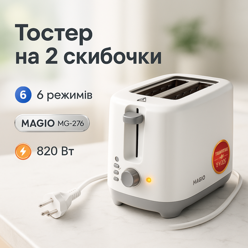Тостер побутовий для дому MAGIO MG-276, Кухонний тостер для бутербродів компактний WT-20 Львів - фото 12