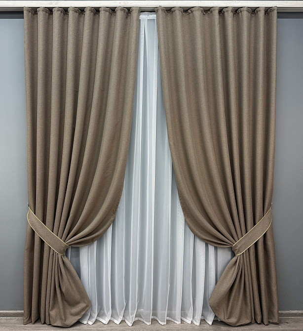 Шторна тканина льон-блекаут "Льон Мішковина" колір темний беж 825ш Київ - фото 15