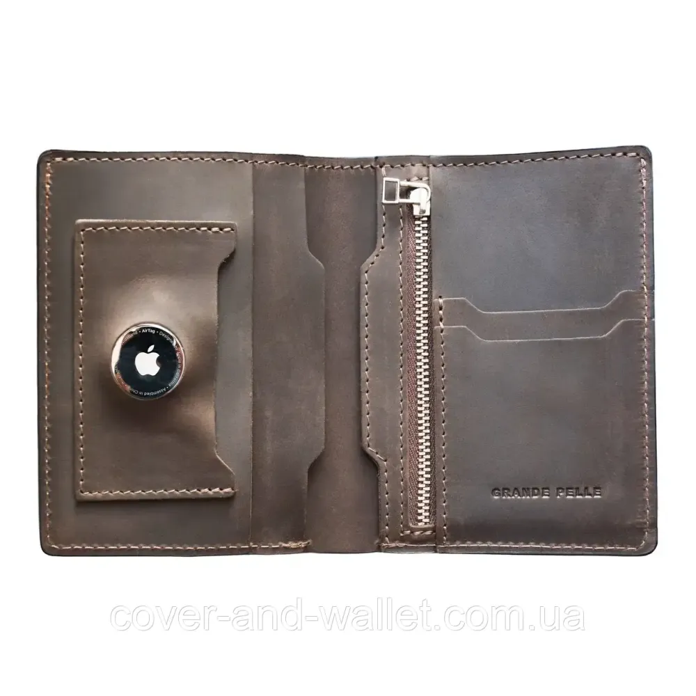 Тонкий чоловічий портмоне з натуральної шкіри з відділенням для AirTag Grande Pelle Київ - фото 9