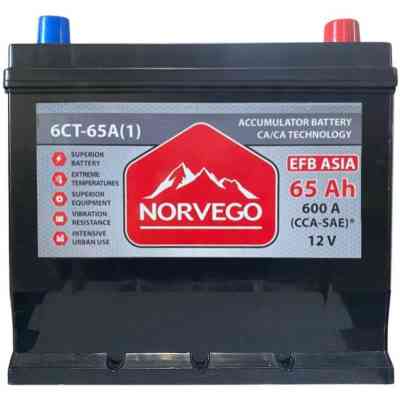 Акумулятор автомобільний NORVEGO ВЕСТА Asia EFB 65A +прав (0) (600 пуск) Вінниця