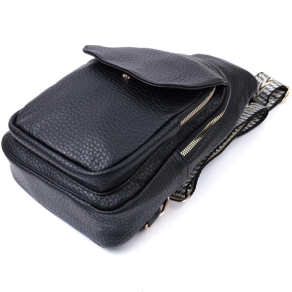 Зручна жіноча сумка з однією лямкою через плече з великозернистої екошкіри Vintage 22763 Чорний Київ - фото 5