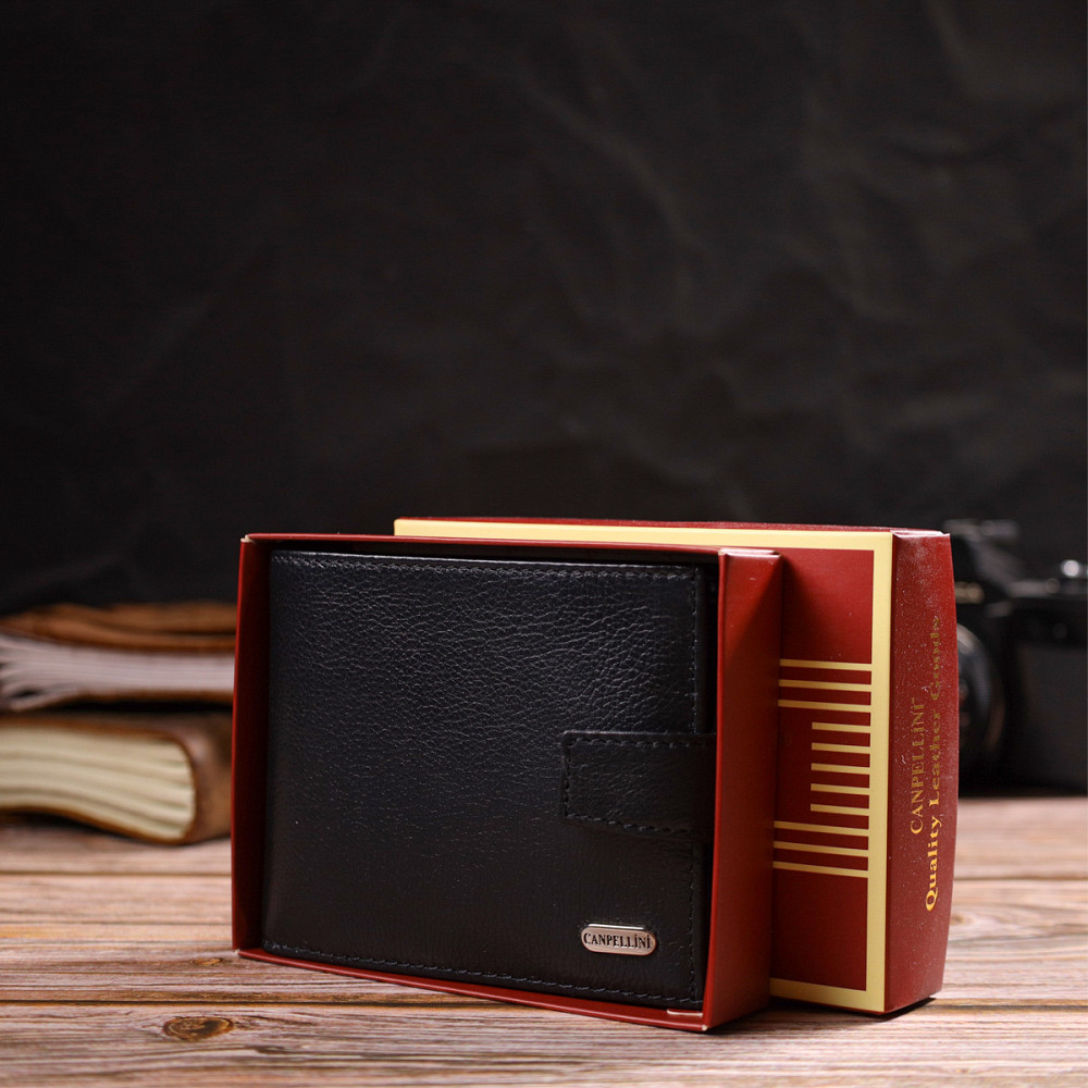 Классический мужской бумажник из натуральной кожи флотар CANPELLINI 21791 Черный Киев - изображение 10