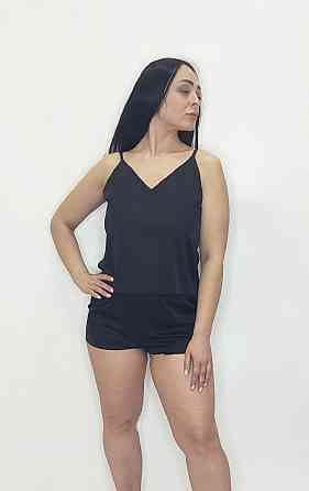 Пижама женская шелковая с шортами Черный 56 Харьков