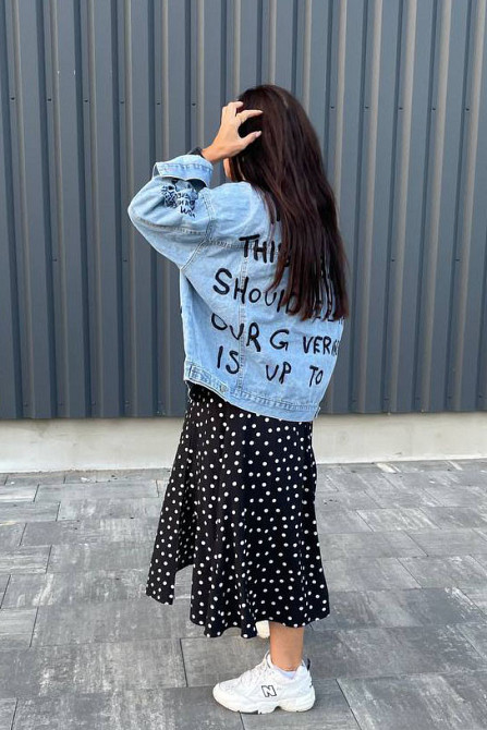 Джинсовая куртка женская оверсайз с надписью р 42-48 Харьков - изображение 2