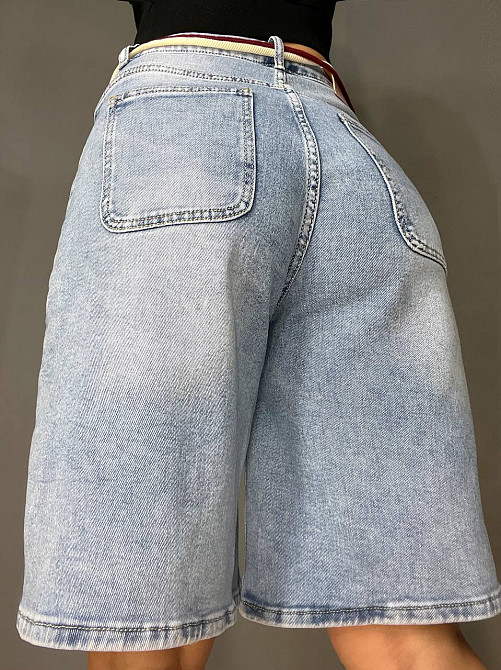 Шорти жіночі джинсові Liana 4-011 бермуди широкі довжина до колін пояс мотузка стрейчеві блакитні, блакитний, 26, 26, 70 см, 100 см Київ - фото 19