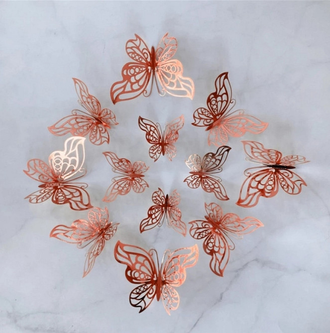 Метелики декор на скотчі 12 штук рожеве золото Київ - фото 1