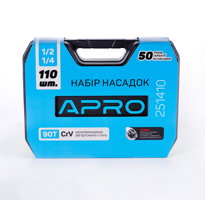 Набір насадок 90T 1/4"; 1/2" CrV 110 шт. APRO Житомир - фото 5