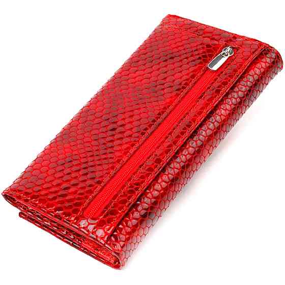 Превосходный женский кошелек из натуральной лакированной кожи с тиснением под змею CANPELLINI 21655 Красный Киев