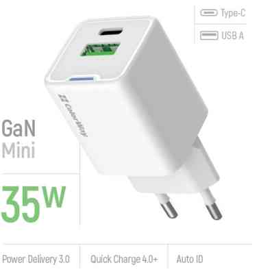 Зарядное устройство ColorWay GaN Mini 35W PD Port PPS USB (Type-C PD + USB QC4.0) white (CW-CHS055PD-WT) Винница
