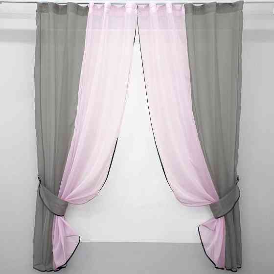 Кухонные шторы VR-Textil № 017к комбинированные с подвязками серый с розовым 265х170 см (50-013) Киев