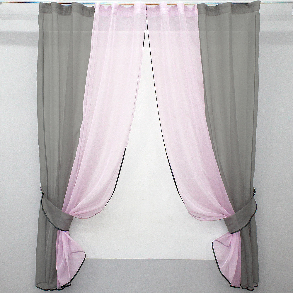 Кухонные шторы VR-Textil № 017к комбинированные с подвязками серый с розовым 265х170 см (50-013) Киев - изображение 1
