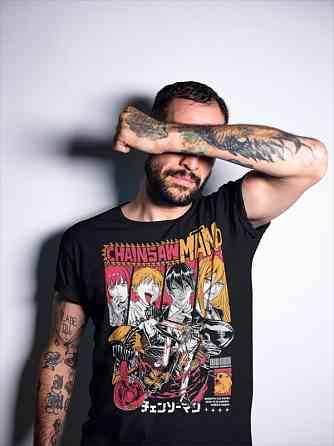 Футболка з аніме принтом Людина-бензопила оверсайз (S/M/L) Чорний AnimeJ0208 Дніпро