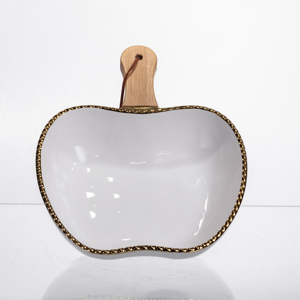Тарілка порцелянова глибока з ручкою Яблуко 25×20×5 (см) з ручкою Золото ZJH-14-2 Київ - фото 2