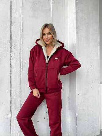 Жіночий теплий базовий костюм тринитка на флісі + Підкладка Штучне хутро Бордо, 44/46 Одеса