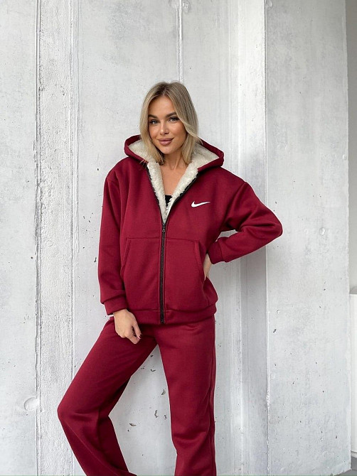 Женский теплый базовый костюм тринитка на флисе+ Подкладка Искусственный мех Бордо, 44/46 Одесса - изображение 3