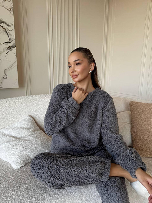 Жіноча затишна піжама-двійка: кофта та штани махра тедді Графіт, 42/46 Одеса - фото 5