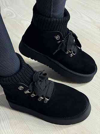 Уггі жіночі Hengji 007-1 замшеві шнурівка зі шкарпеткою чорні, 40, 25 см Київ