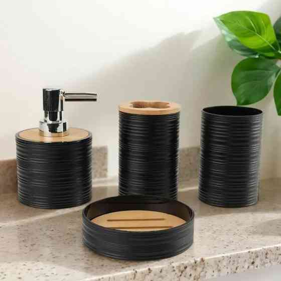 Набор аксессуаров 4в1 для ванной и душа, мыльница,дозатор для мыла, стаканы,пластик,черный Каменец-Подольский