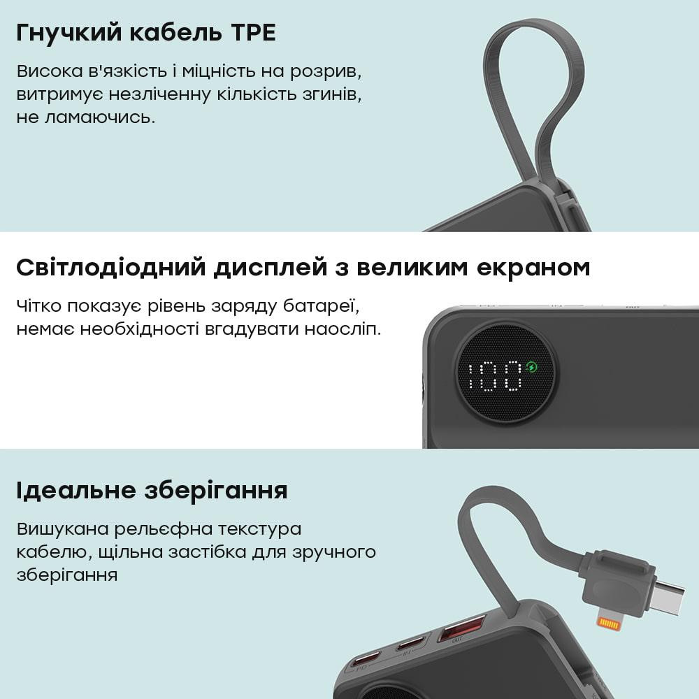 Повербанк 10000mAh Choetech B695 Black QC3.0 PD3.0 бездротова зарядка смартфонів та Apple Watch (43-00131) Київ - фото 16