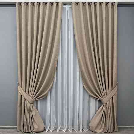 Комплект готових штор VR-Textil Льон ALORA-TON № 1876ш Капучино 150х290см 2 шт (33-0842) Київ