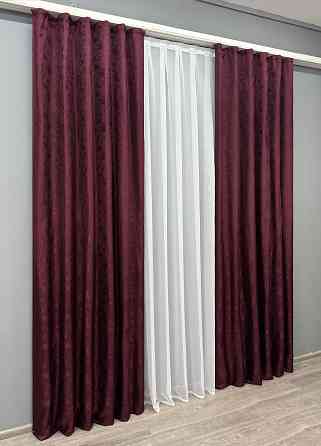 Комплект готовых штор VR-Textil Жаккард Мрамор Al1 № 1302ш Бордовый 200х290 см 2 шт (32-343) Киев