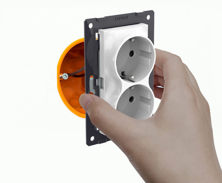 Подвійна електрична розетка в один підрозетник з заземленням LIVOLO, сіра, скляна рамка, 250В 16А (VL-C7CTF16A.TF16A-IP) Коломыя - изображение 10