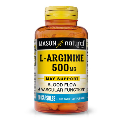 Аминокислота Mason Natural L-Аргинин 500 мг, L-Arginine, 60 капсул (MAV-12645) Винница - изображение 1