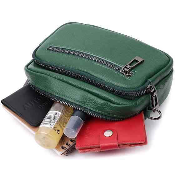 Яркая женская сумка с накладным карманом из натуральной кожи Vintage 22639 Зеленая Киев