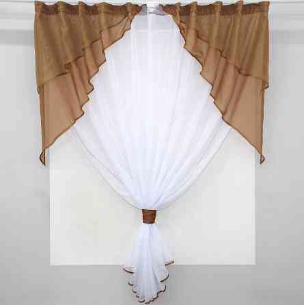 Кухонная занавеска VR-Textil № 114к ламбрекен и тюль коричневый с белым 280х170 см (52-0595) Киев