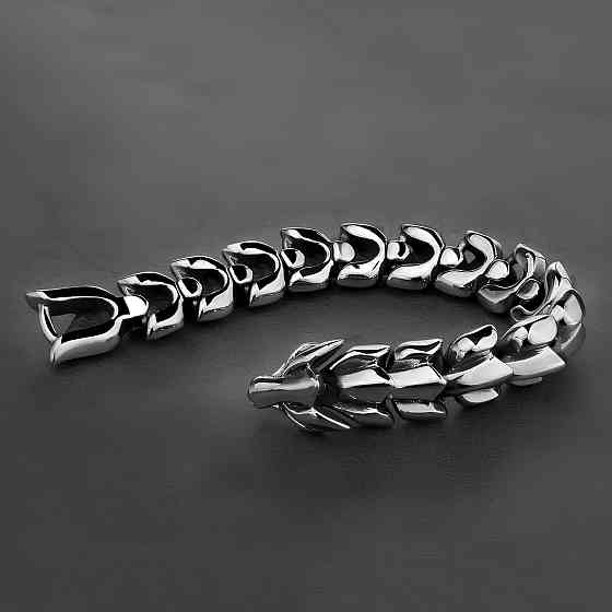 Сталевий чоловічий браслет у вигляді дракона RESTEQ — сріблястий браслет Дракон, довжина 19 см, 95 г Київ