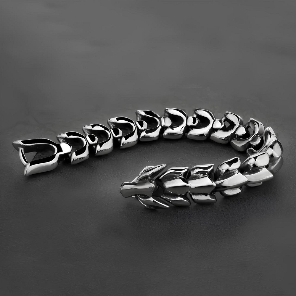 Сталевий чоловічий браслет у вигляді дракона RESTEQ — сріблястий браслет Дракон, довжина 19 см, 95 г Київ - фото 5