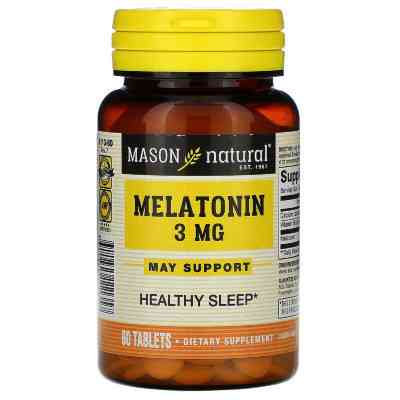 Аминокислота Mason Natural Мелатонин 3 мг, Melatonin, 60 таблеток (MAV-11135) Вінниця