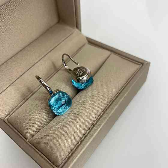 Серьги Помеллато посеребрённые с квадратным камнем синего цвета Одесса