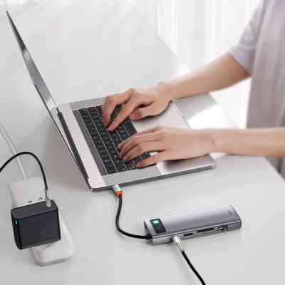 Концентратор Baseus USB3.1 Type-C to USB C(PD)100W/HDMI 4K 30Hz/VGA/USB3.2/RJ45/SD+TF,9in1 Grey (CAHUB-CU0G) Вінниця