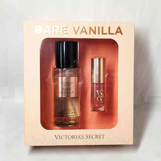 Подарунковий набір Victoria's Secret спрей для тіла Bare Vanilla & блиск для губ Peony. Львів