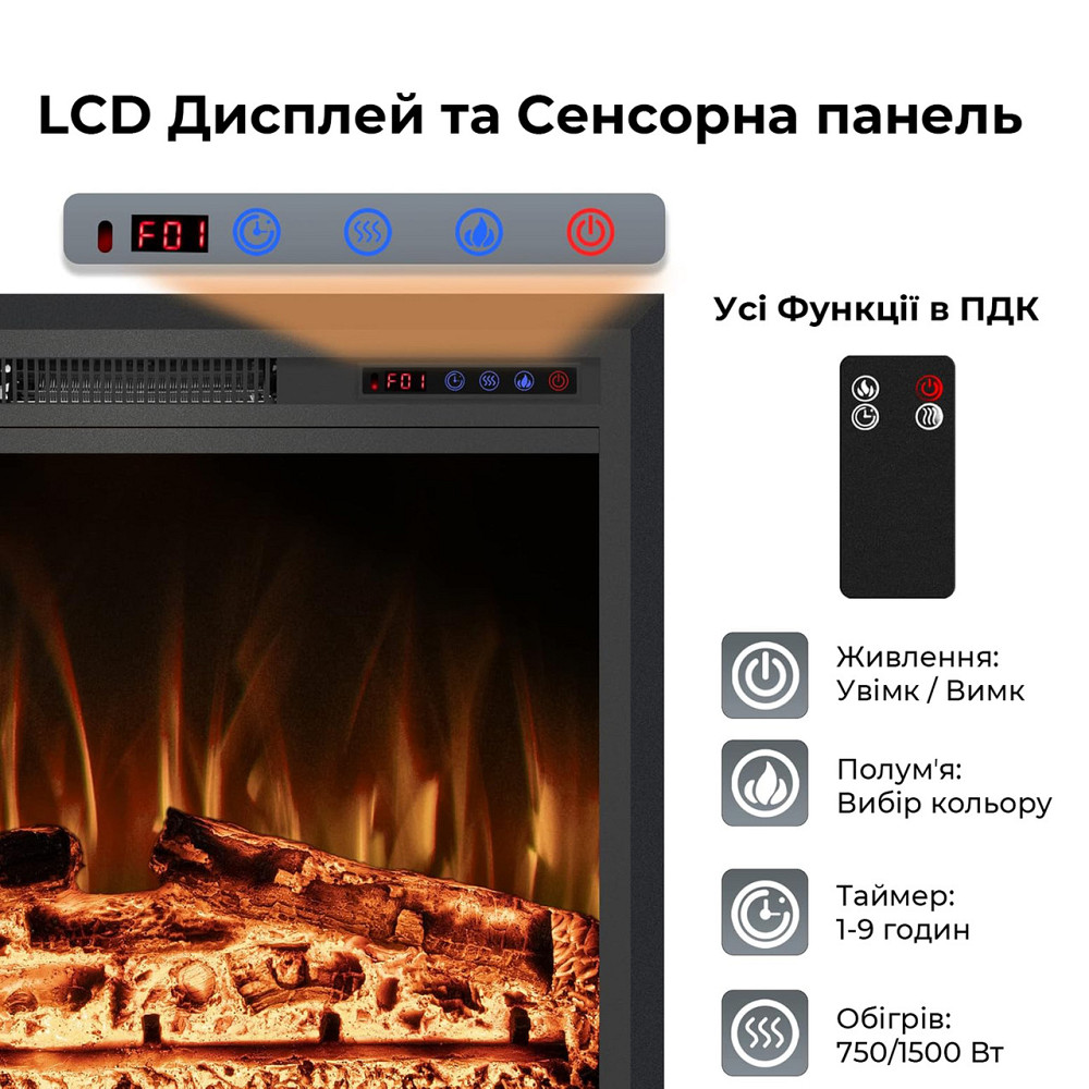 Електрокамін з обігрівом Royal Goodfire Lite 33 (EF33B), з дровами, кольорове полумʼя Львів - фото 4