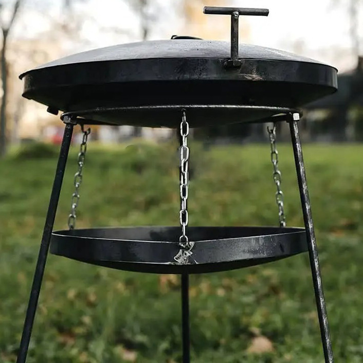 Сковорода з диска борони для багаття САДЖ 40 см цільні ніжки + кришка, диск для смаження Київ - фото 2