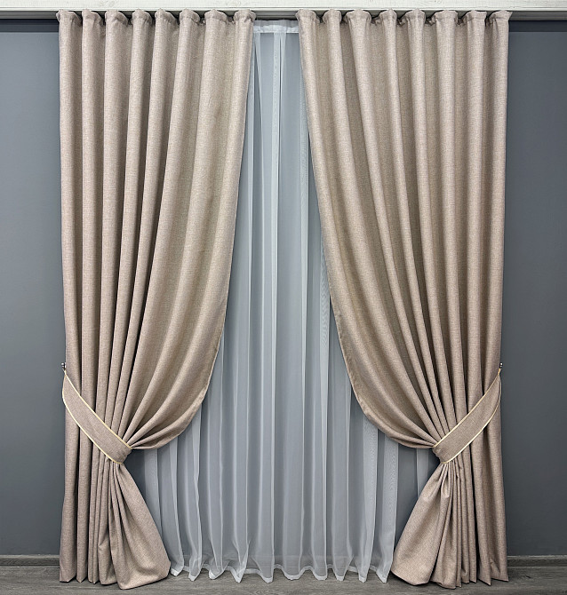 Комплект готовых штор VR-Textil Лен ALORA-TON № 1874ш Бежевый 150х270см 2 шт (33-0837) Киев - изображение 2