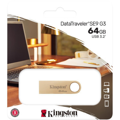 USB флеш накопичувач Kingston 64GB DataTraveler SE9 G3 Gold USB 3.2 (DTSE9G3/64GB) Вінниця - фото 6