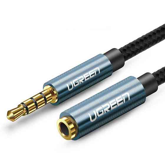 AUX 3.5mm удлинитель Ugreen AV118 аудио кабель (Чёрный с синим, 4-pin, 1м) Николаев