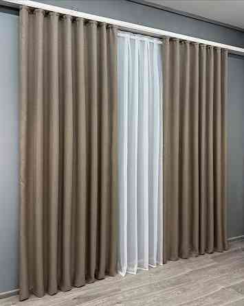Комплект готовых штор VR-Textil Лен-блекаут Лен Мешковина № 825ш Темный беж 200х270см 2 шт (32-103) Киев