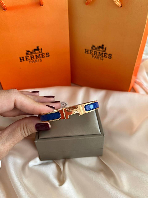 Роскошный браслет Hermes жесткий | насыщенный синий -  эмаль | напыление золото 18К |  размер 16-17 Одесса - изображение 8