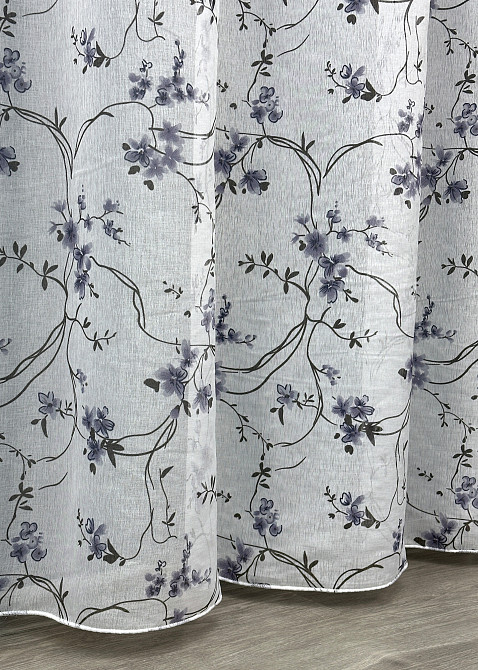 Тюль VR-Textil 1325т Flora Батист Білий с сине-черным принтом 300х265 см (42-1324) Киев - изображение 8